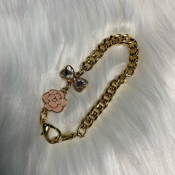 Camellia flower chain charm bag charm Keychain keyring car charm pink gold bow - Picture 4 of 4